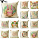 Axyaa Easter Pillowcase with Colored Eggs and Rabbit Print