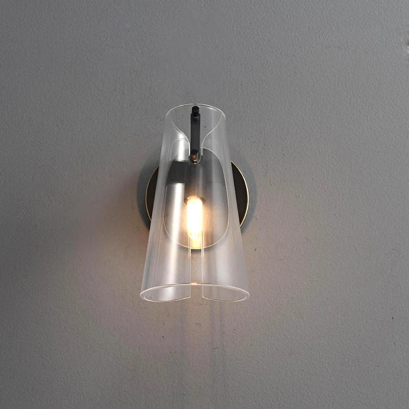 Axyaa Luxury Black Copper Wall Lamp, Transparent Shade for Bedroom, Living Room, Bathroom