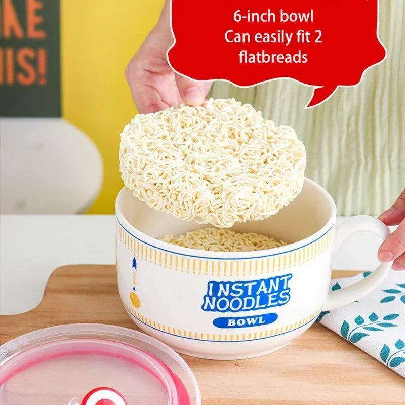 Axyaa Ceramic Noodle Bowl with Lid - Large Capacity Soup & Salad Lunch Box