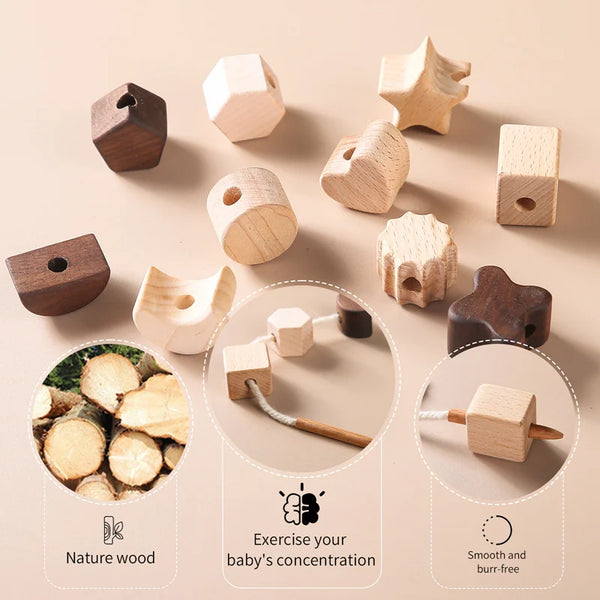 Axya Star Moon Wooden String Toy Montessori Learning Blocks Game Kit