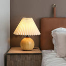Axyaa Vintage Wooden Table Lamp Nordic Pleated Bedroom Bedside Desk Reading Light
