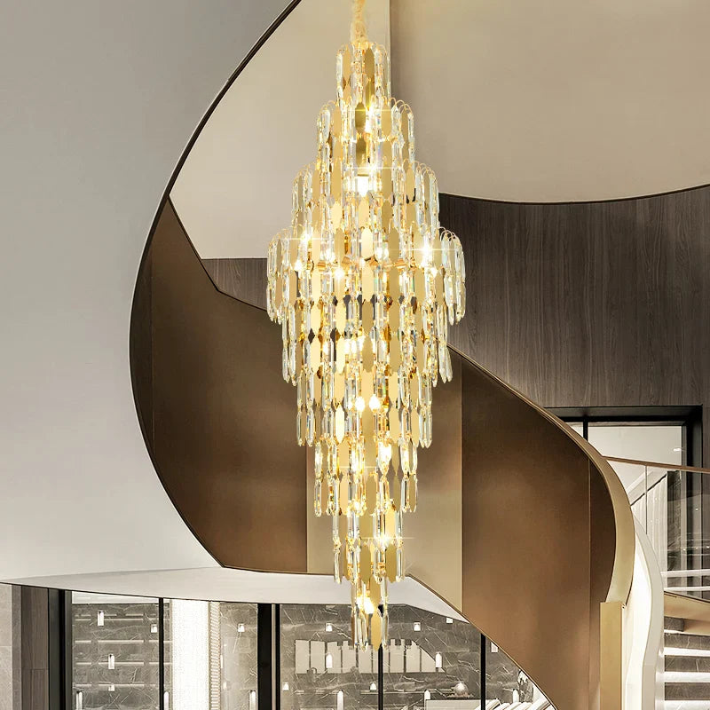 Axyaa Rotating Staircase Crystal Chandelier - Modern Duplex Design