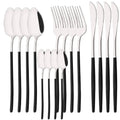 Axyaa 16Pcs Western Black Gold Dinnerware Set Stainless Steel Tableware Flatware