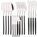 Axyaa 16Pcs Western Black Gold Dinnerware Set Stainless Steel Tableware Flatware