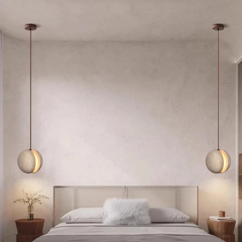 Axyaa Travertine LED Pendant Lights Natural Stone Hanging Lamp