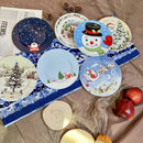 Axyaa Cartoon Relief Christmas Plate - 8-inch Circular Ceramic Shallow Tableware