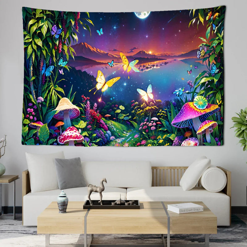 Axyaa Bohemian Mushroom Forest Tapestry - Bedroom & Living Room Wall Decor
