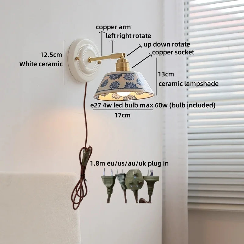 Axyaa Nordic LED Wall Lamp with Ceramic Shade & Brass Finish