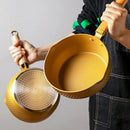 Axyaa 24cm Gold Snow Saucepan Non-stick Frying Pan wok Wood Handle Kitchen Cookware