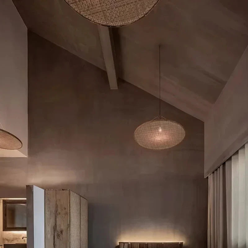 Axyaa Bamboo Pendant Light: Wabi Sabi Style Rattan Hanging Lamp for Home, Restaurant, Tea Room