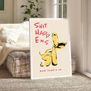 Axyaa Black Balloon Dog Canvas Painting with 'Shit Happens' Quote Wall Art