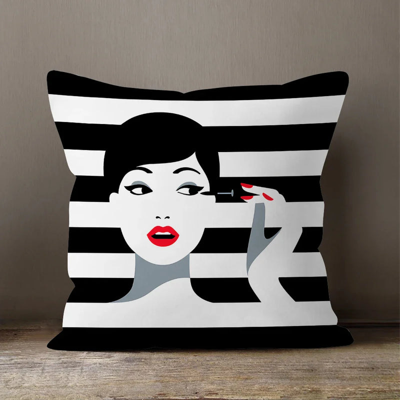 Axyaa Soft Velvet Beauty Pillowcase - Black & White Plush Cushion Cover