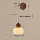 Axyaa Walnut Wood LED Wall Lamp with Pull Chain Switch
