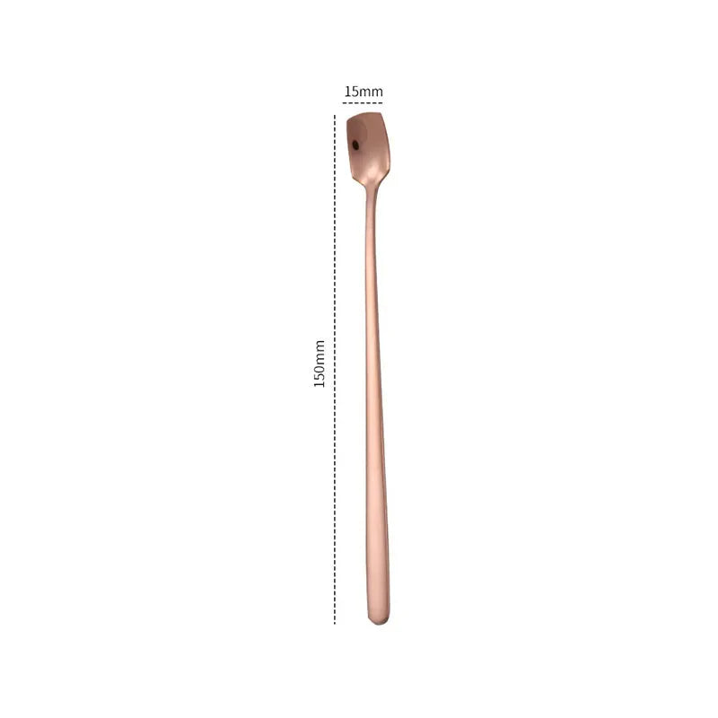Axyaa Stainless Steel Square Coffee Spoons - Long Handle Dessert Spoons for Kitchen