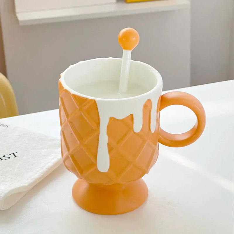 Axyaa Ceramic Ice Cream Coffee Cup with Spoon, High Beauty Milk Cup