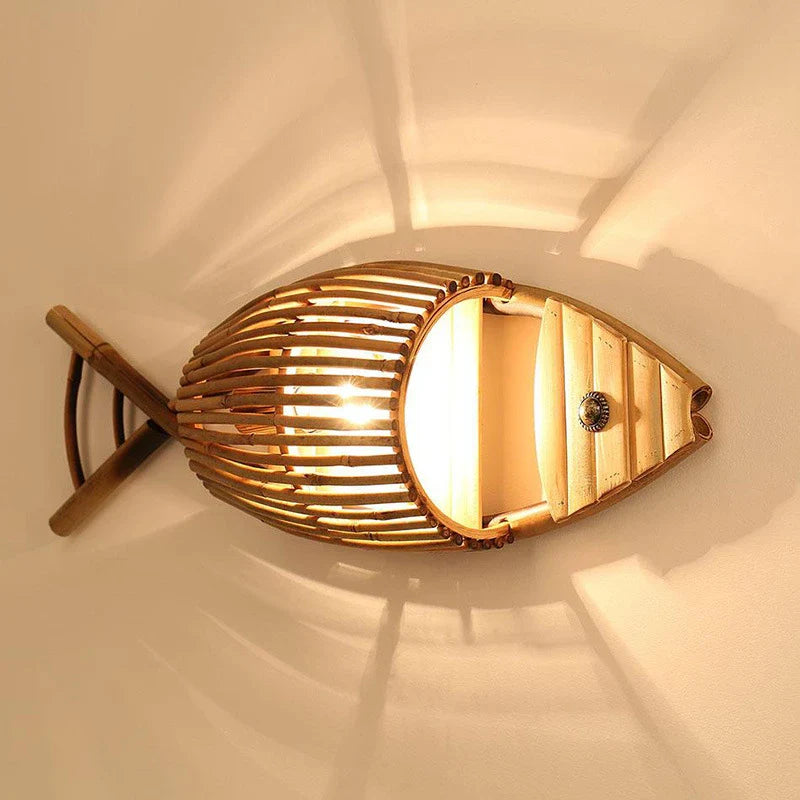 Axya Bamboo Fish Wall Lamp Retro Creative Cafe Bar Teahouse Decor