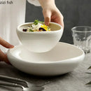 Axyaa White Ceramic Deep Plate - Thick Soup Pasta Salad Dessert Snack Specialty Tableware.
