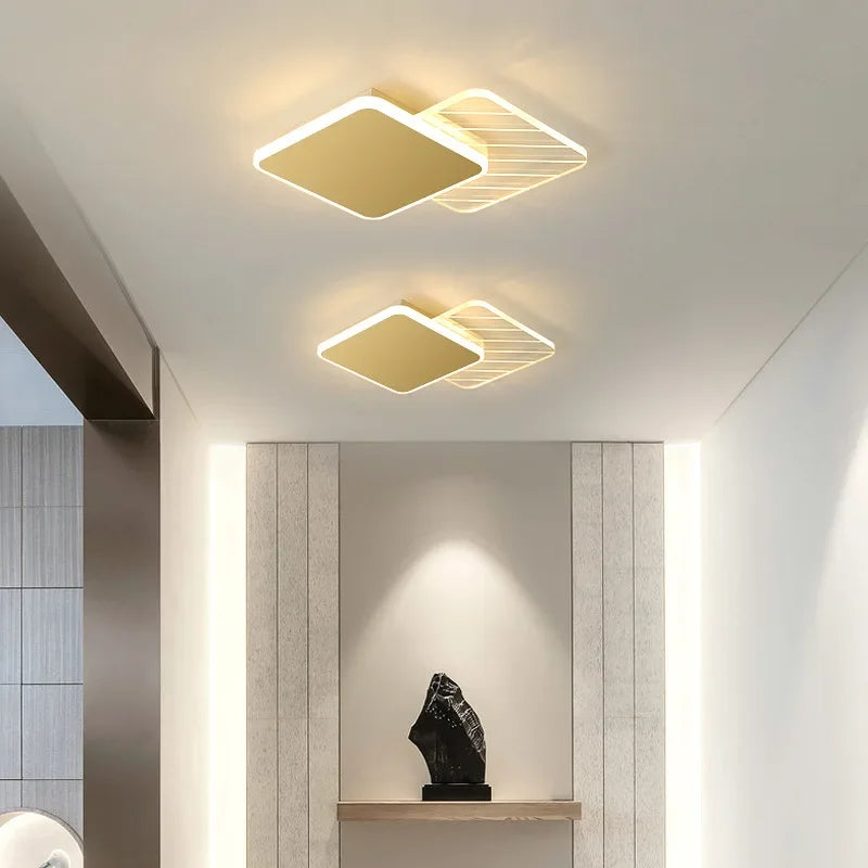 Axya LED Aisle Ceiling Light: Modern Golden White Chandelier for Corridor, Balcony, Kitchen & Bathroom