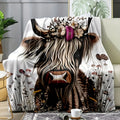 Axyaa Highland Cow Print Flannel Throw Blanket - Soft & Cozy for Home & Travel
