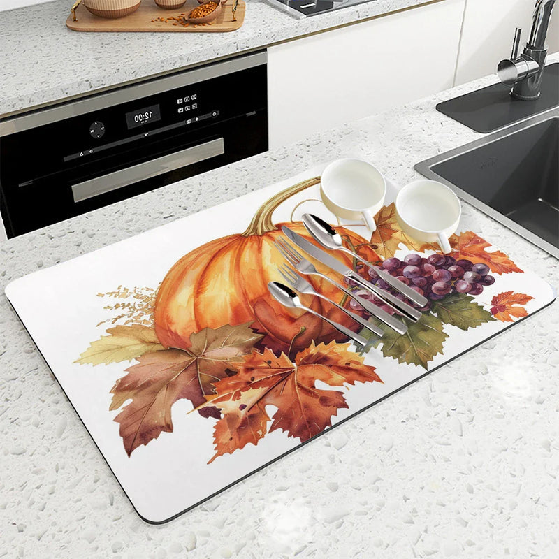 Axyaa Diatom Kitchen Tableware Draining Mats - Thanksgiving Absorbent Bowls Pad