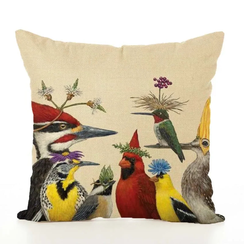 Squirrel Bird Bear Fox Animal Printed Cotton Linen Pillowcase by Axyaa