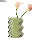 Axyaa Wavy Ceramic Vase Silver Plated Abstract Art Plant Pot Flowers Room Decor