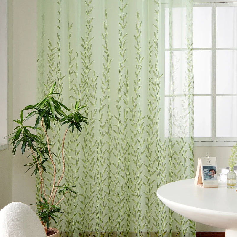 Axyaa Willow Leaf Tulle Curtain for Stylish Home Decor