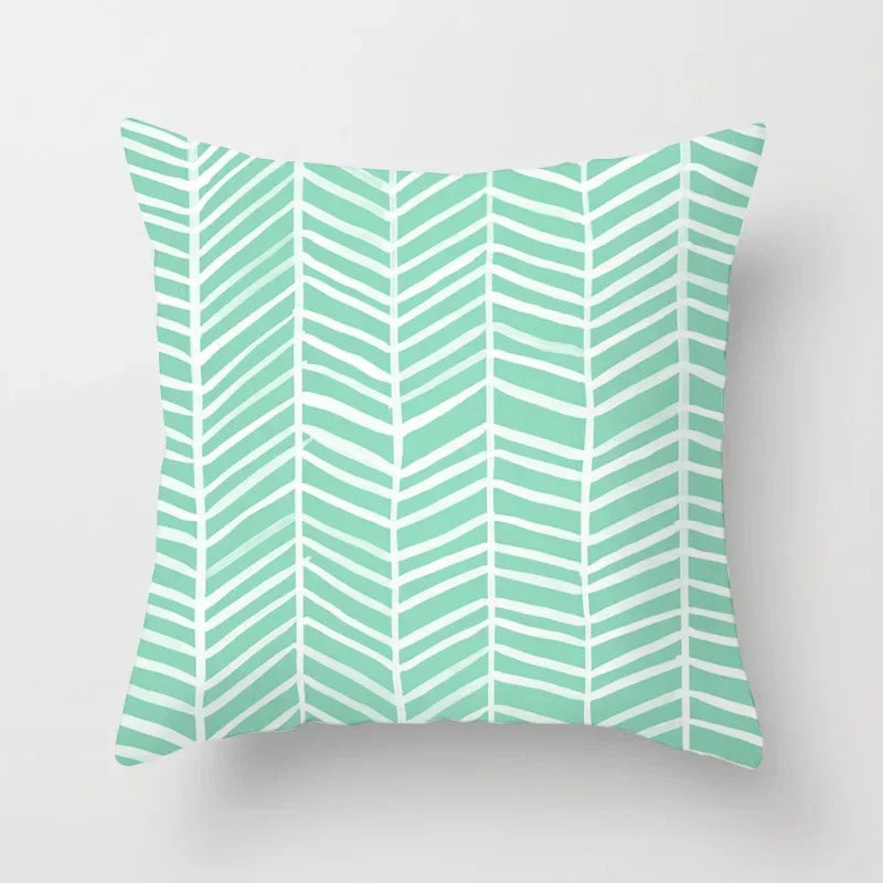 Light Blue Green Mint Geometric Print Boho Pillowcase Set by Axyaa