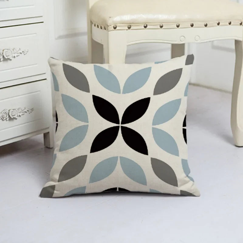 Blue Arrow Geometric Petal Linen Pillowcase by Axyaa