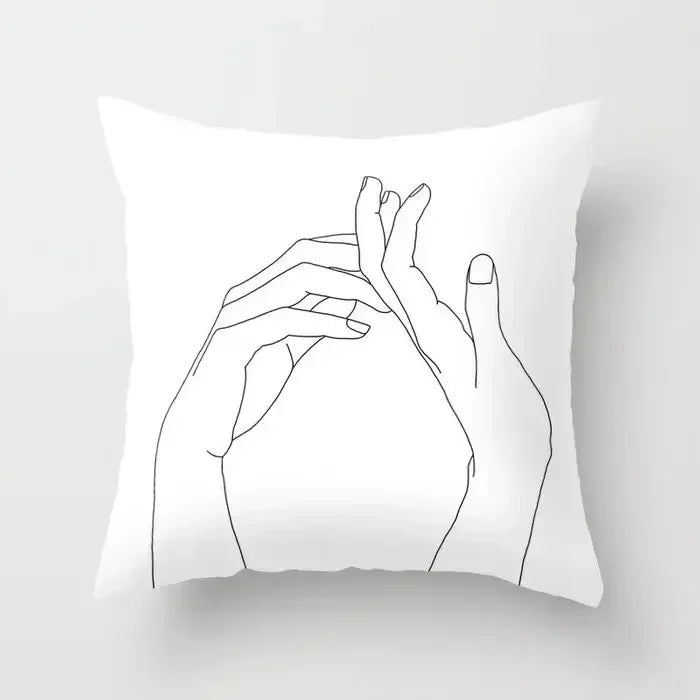 Minimalist White Pillow Cover - Axyaa Portrait Sketch Nordic Cushion