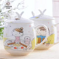 Axyaa Bone  Coffee Mug with Lid & Spoon, Girlly Design, Tea Tumbler