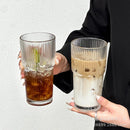 Axyaa Stripe Glass Cup with Lid and Straw for Juice, Tea, Coffee, and more