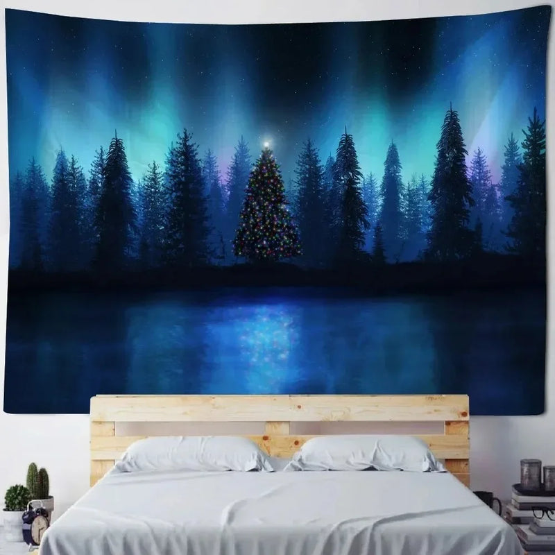 Axyaa Aurora Night View Christmas Tree Tapestry for Festive Home Decor