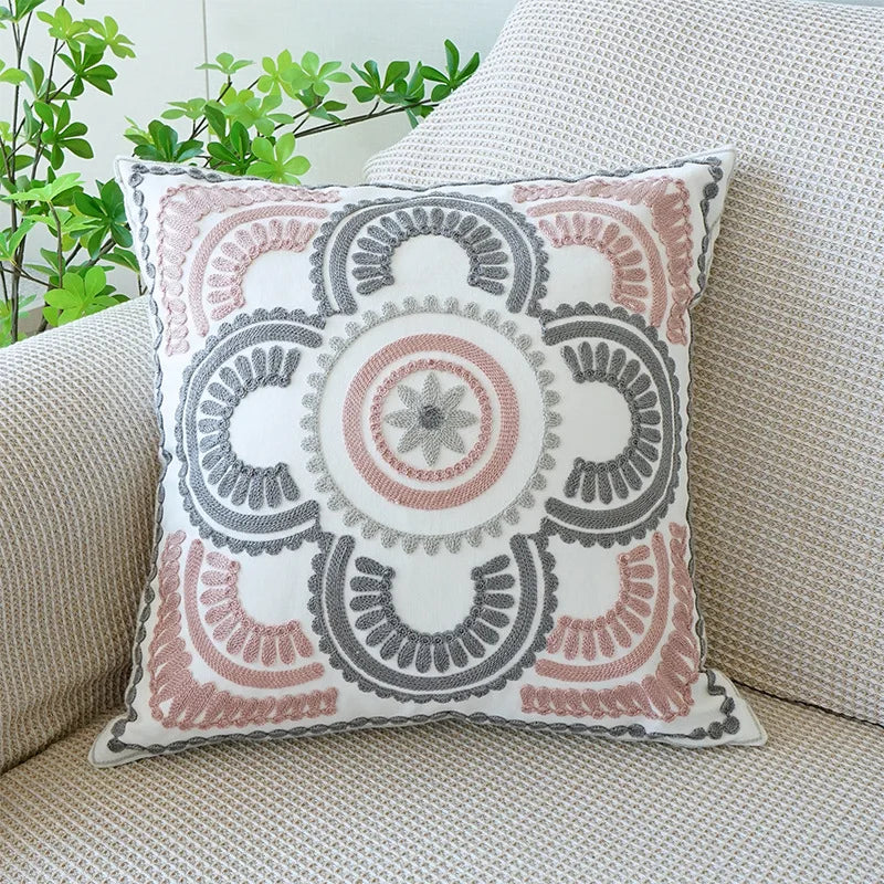Axyaa Wild Floral Plant Embroidery Pillow Cover, 45x45cm, Country Style