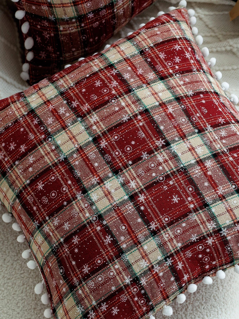 Axyaa Christmas Ball Plaid Pillow Cover 45x45cm - Soft Decorative Atmosphere Pillowcase