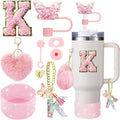 Axyaa 9-Piece Cup Accessory Set: Butterfly Straw, Cover, Cap, Boot, Charm, Initials Sticker, Stopper
