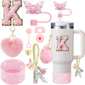 Axyaa 9-Piece Accessory Set for Stanley Cup: Butterfly Straw, Cover, Cap, Boot, Charm, Initials