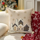 Axyaa Christmas Snowflake Embroidered Pillowcase Set - Beige Cotton Cover - 30x50/45x45cm