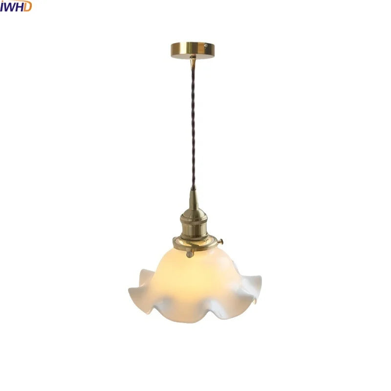 Axyaa White Ceramic LED Pendant Lamp, Adjustable Wire, Japan Style, E27 Bulb