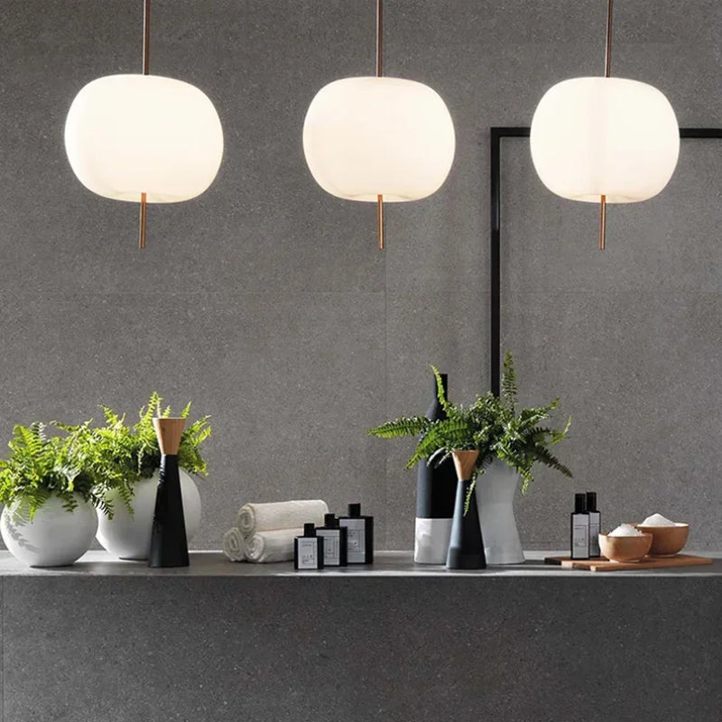 Axyaa White Glass Ball Pendant Light: Postmodern LED Hanging Light for Dining Room