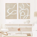 Boho Beige Abstract White Lines Wall Art Canvas Print by Axyaa