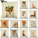 Axyaa Fox Pattern Linen Pillow Cover 45*45cm