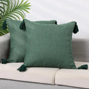 Axyaa Green Tassel Throw Pillow Covers - Boho Farmhouse Decor
