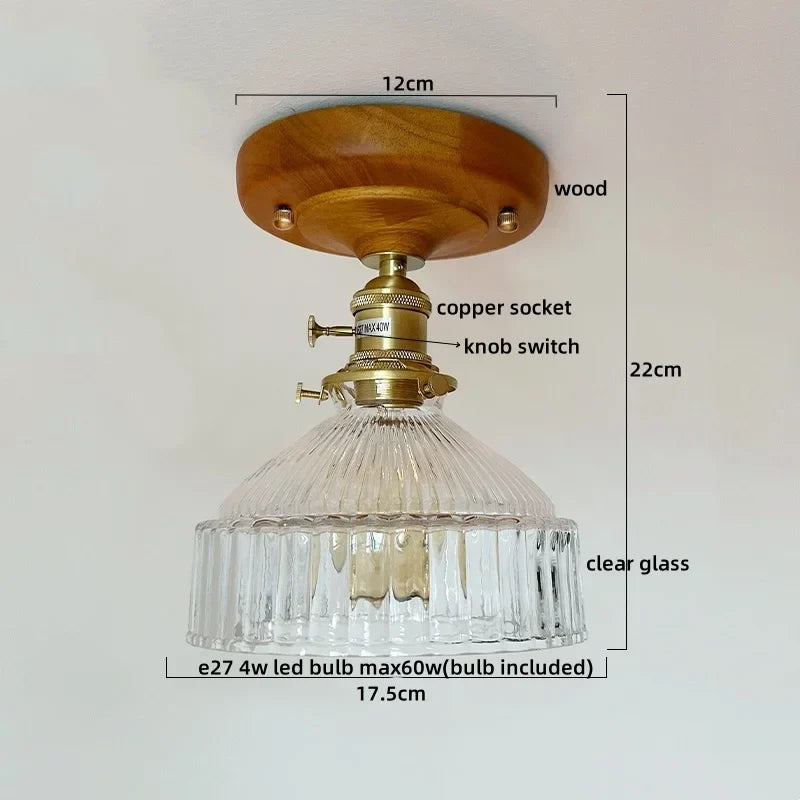 Axyaa Glass Wood LED Ceiling Lights Modern Plafondlamp for Living Room & Corridor