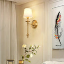 Axyaa Copper LED Wall Lamp with Fabric Lampshade for Bedroom and Living Room