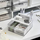 Axyaa Rotating Desk Organizer for Student Dorm Storage, Transparent Multi-Layer Stationery Box
