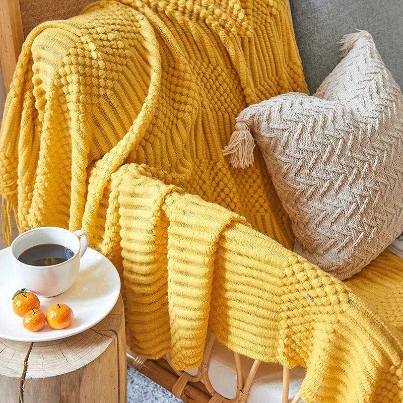 Axyaa Nordic Solid Sofa Blanket - Winter Knitted Shawl