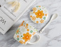 Axyaa Floral Bone  Coffee Cup with Lid, Spoon - Colorful Moscow Mule Thermo Mug
