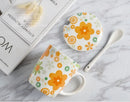 Axyaa Floral Bone  Coffee Cup with Lid, Spoon - Colorful Moscow Mule Thermo Mug