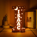 Axyaa Personalized LED Name Wall Decor Night Light with Stars for Family, Couples, Kids - Wooden Lamp